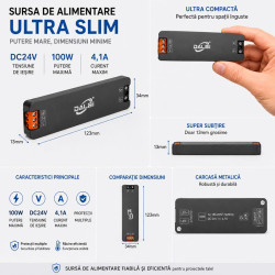 Sursa 24V 4.1A Ultra Slim 100W 13mm pentru banda LED