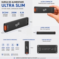 Sursa alimentare 24V 8A Ultra Slim 200W 13mm LED