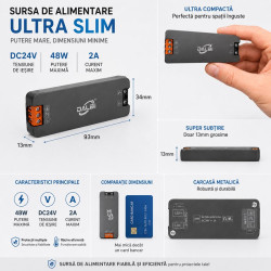 Sursa 24V 2A Ultra Slim 48W 13mm pentru banda LED