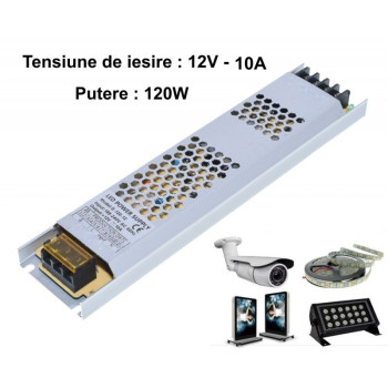 Sursa 12v 10a slim 120w aluminiu pentru banda LED interior
