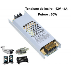 Sursa 12v 5a slim 60w aluminiu pentru banda LED interior