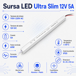 Sursa de Alimentare Ultra Slim 12V-60W / 5A