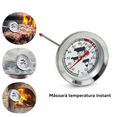Termometru gratar analog metalic 0-120C cu tija pentru cuptor