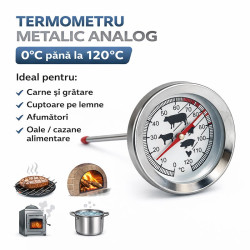 Termometru gratar analog metalic 0-120C cu tija pentru cuptor