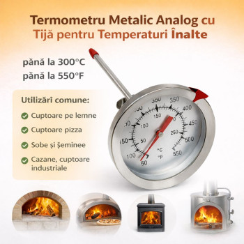 Termometru cuptor analog metalic 0-300C cu tija 120mm