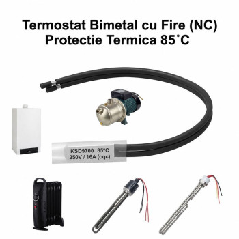 Termostat bimetal 85C KSD9700 NC 250V 16A cu fire