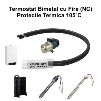Termostat Bimetal 105C KSD9700 NC cu fire 250V 16A