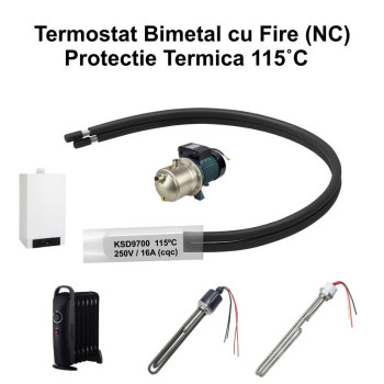 Termostat Bimetal 115C KSD9700 NC cu fire 250V 16A