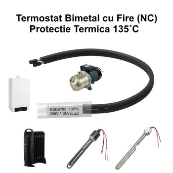 Termostat Bimetal 135C KSD9700 NC cu fire 250V 16A