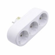 Stecher triplu Lung cu Inele de Ceramica ABS ignifug 16A