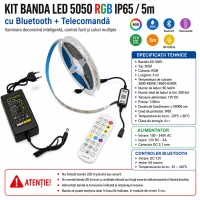 Kit banda led rgb 5m 5050 IP65 Bluetooth telecomanda