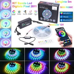 Banda led digitala WS2811 RGB 5m cu controler si aplicatie