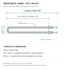 Rezistenta Electrica 1000W din Inox 304, Tip U, 185x29mm, 220V