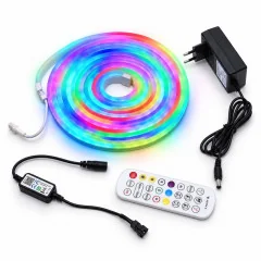 Kit Banda LED Neon Flex RGBIC 5m, 24V, 360 LED-uri, telecomanda si aplicatie